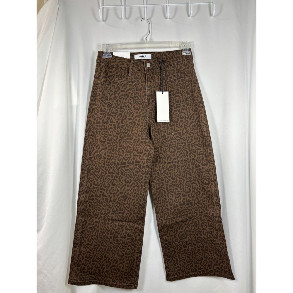 Mica Denim Brown Leopard Print High Rise Crop Wide Leg Jeans Pants 28 MDP-W3722